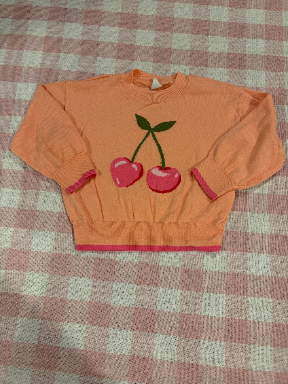 BabyGAP Peach Knit Sweater with Pink Cherry Motif
